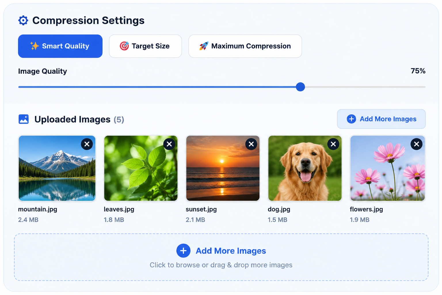 Adjust JPG compression quality settings online
