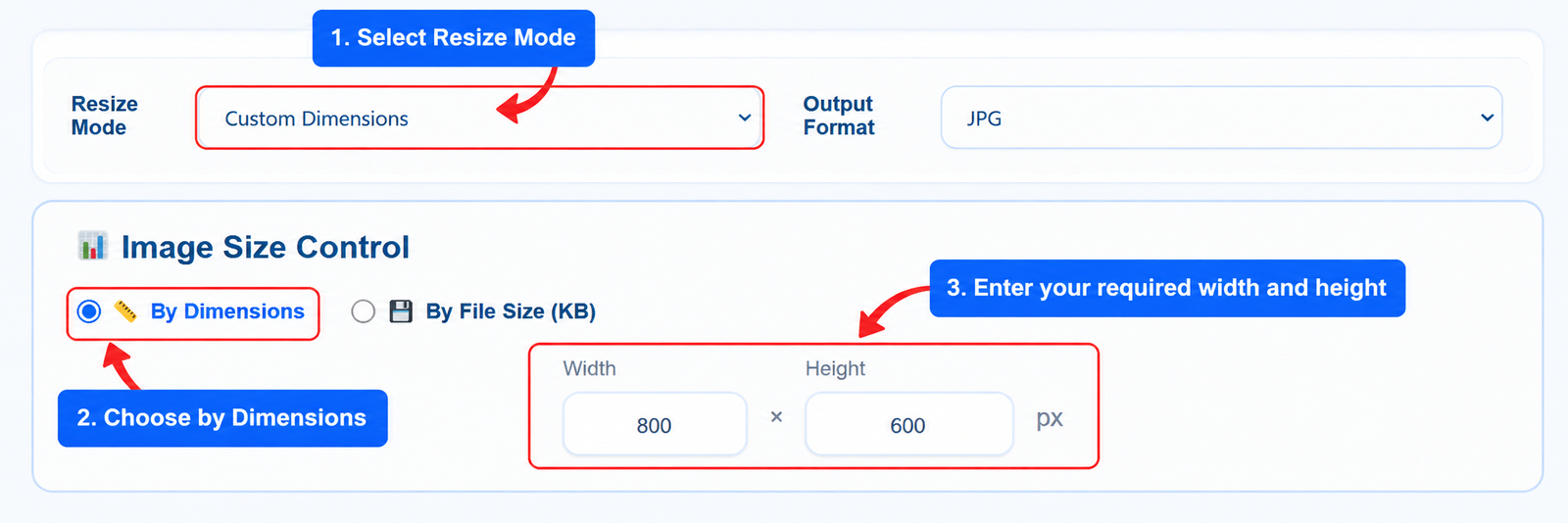 Choose image dimensions in online image resizer