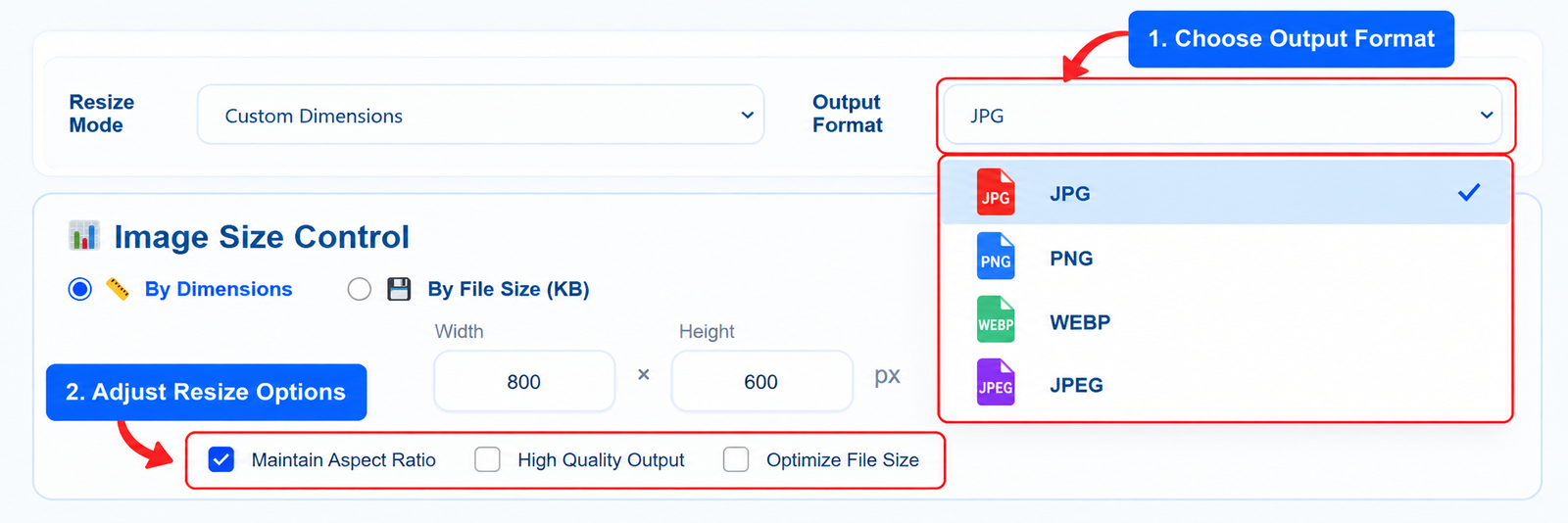 Adjust image resize settings online