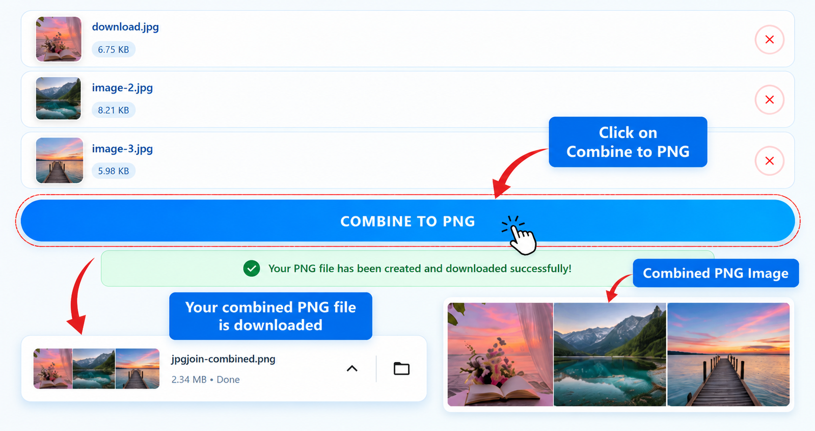 Download the combined JPG images as one PNG file