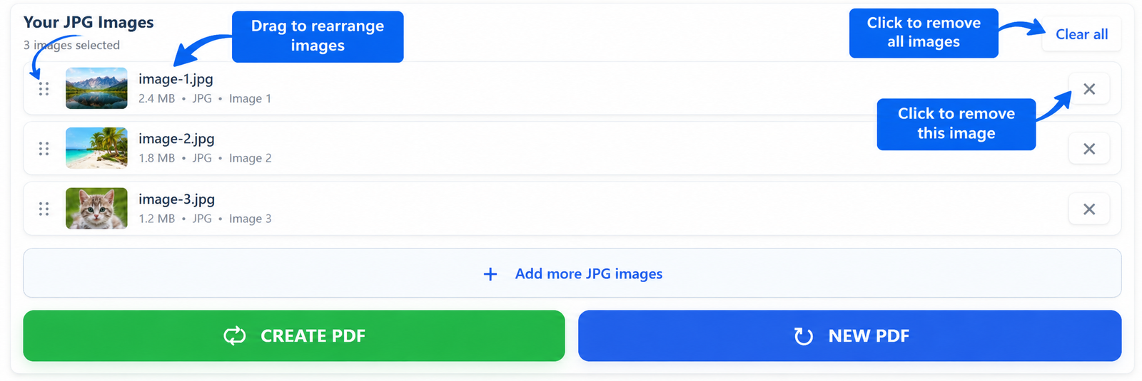Arrange JPG images in the correct order before creating a PDF