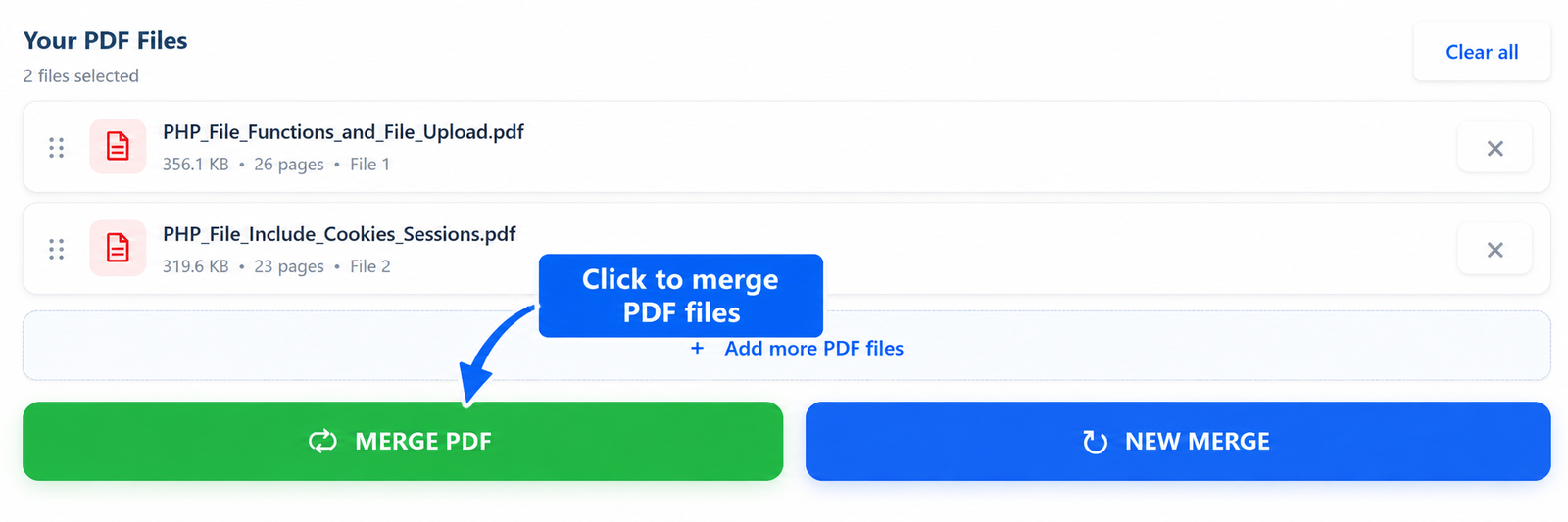 Click Merge PDF to combine multiple PDF files