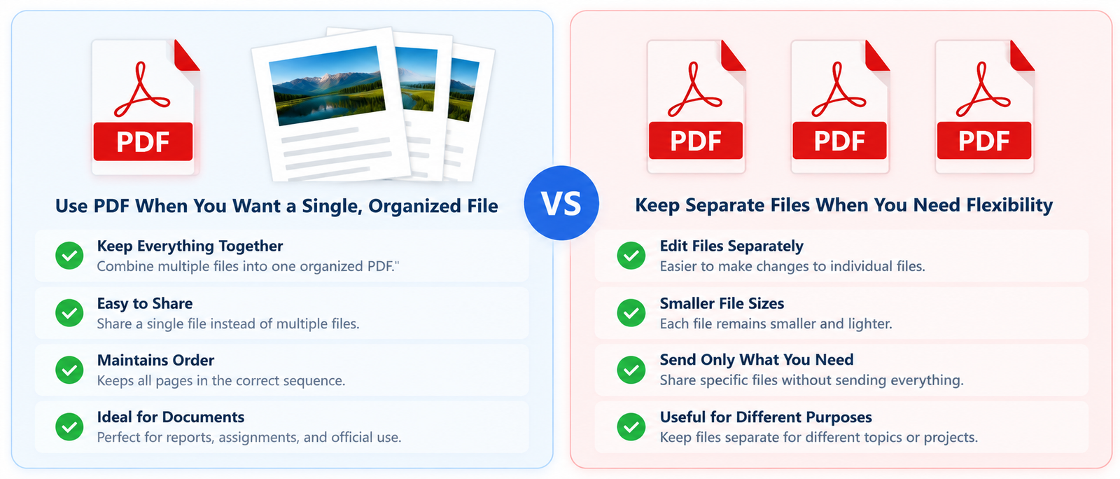 PDF vs separate files comparison