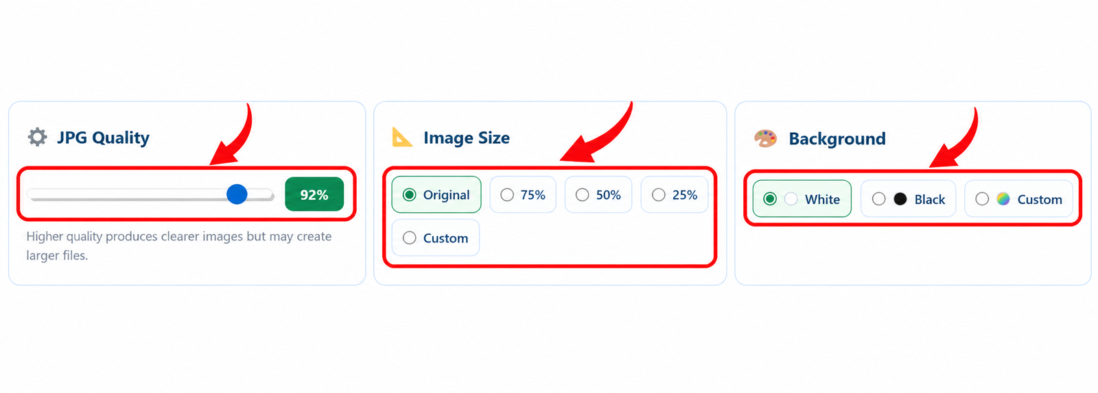 Choose JPG quality and conversion settings for PNG images