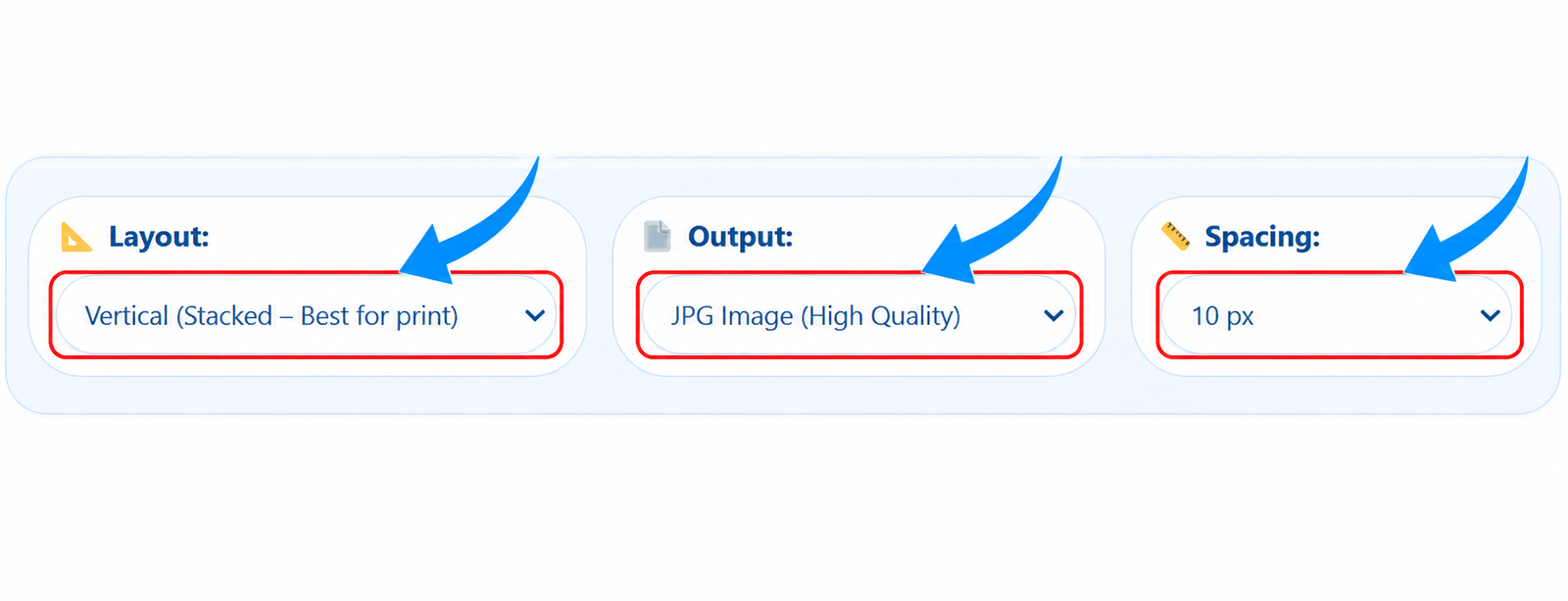 Choose ID card layout, spacing, and output format