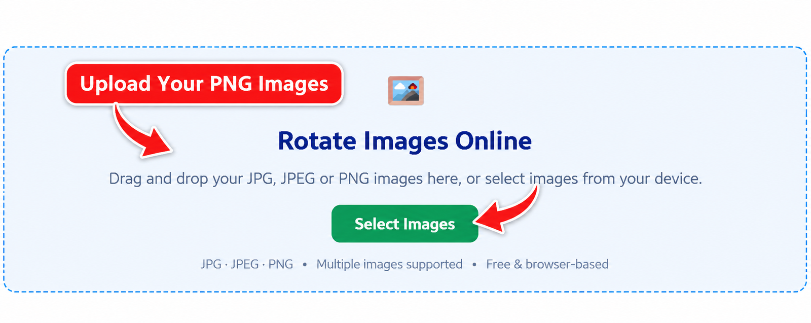 Upload JPG PNG and JPEG images to rotate online