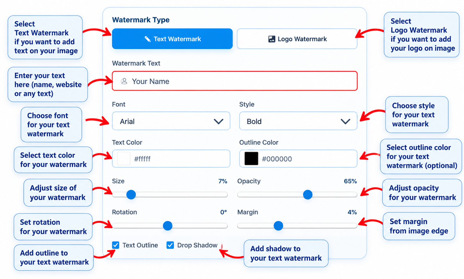 Choose text or logo watermark for your image